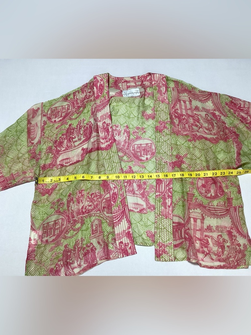 One Hundred Stars Ancient Columns Printed Rachel Kimono Top - Pink & Green - Picture 8 of 8
